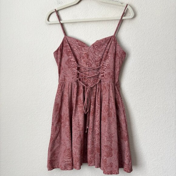 Altar'd State Linen Blend Floral Print Lace Up Corset Mini Dress - Picture 1 of 12
